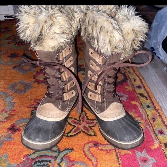 ☃️❄️Sorel Joan of Arctic Boots lined Winter Snow Faux Fur Lined Waterproof Brown - Picture 3 of 11